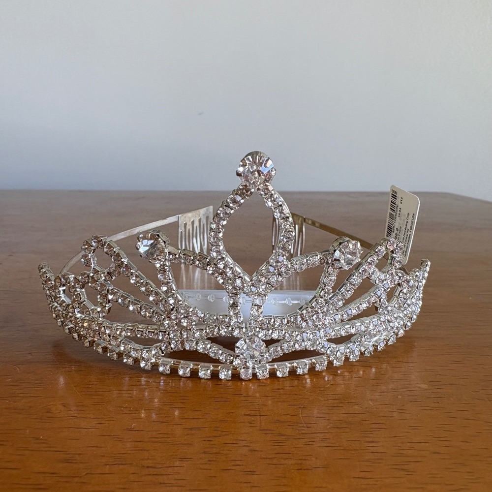 Icing Silver Tone Rhinestone Tiara Princess Crown with Side Combs NWT